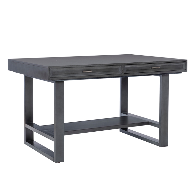 Jubilee Counter Table with 4 Drawers and Bottom Shelf in Gray Solid Wood