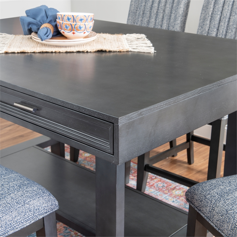 Jubilee Counter Table with 4 Drawers and Bottom Shelf in Gray Solid Wood