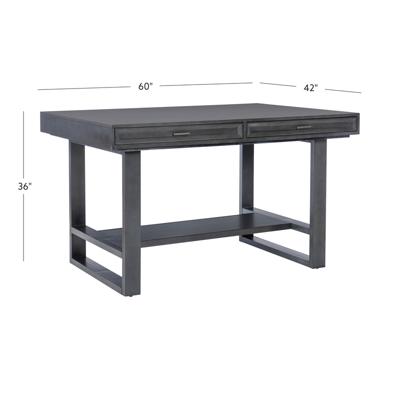 Jubilee Counter Table with 4 Drawers and Bottom Shelf in Gray Solid Wood