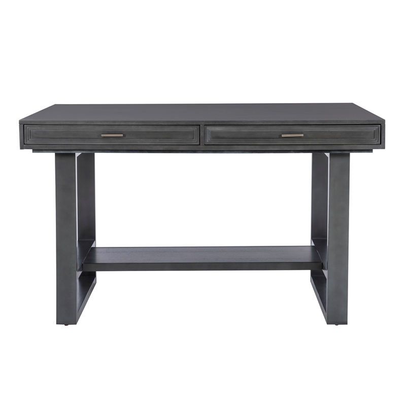Jubilee Counter Table with 4 Drawers and Bottom Shelf in Gray Solid Wood