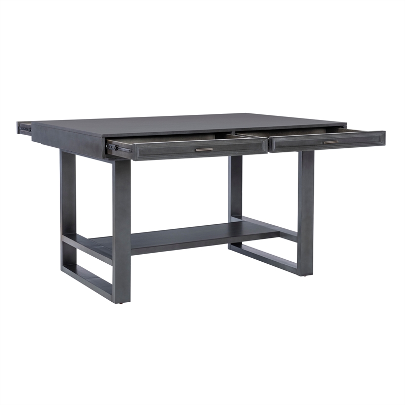 Jubilee Counter Table with 4 Drawers and Bottom Shelf in Gray Solid Wood