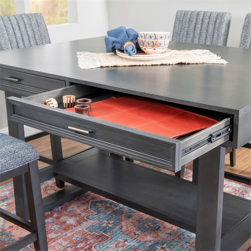 Jubilee Counter Table with 4 Drawers and Bottom Shelf in Gray Solid Wood