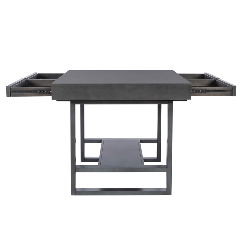 Jubilee Counter Table with 4 Drawers and Bottom Shelf in Gray Solid Wood