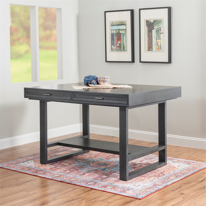 Jubilee Counter Table with 4 Drawers and Bottom Shelf in Gray Solid Wood