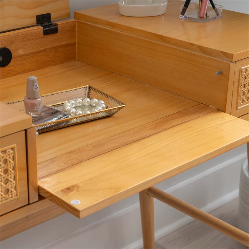 Cecilia Make Up Vanity with Flip Up Mirror and Drawers in Natural Wood