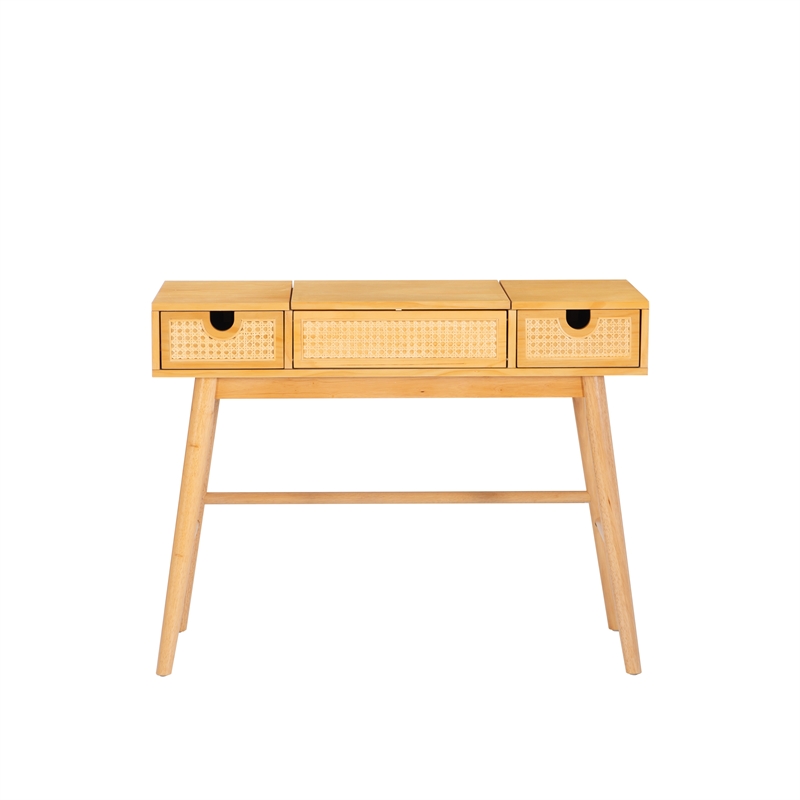 Cecilia Make Up Vanity with Flip Up Mirror and Drawers in Natural Wood
