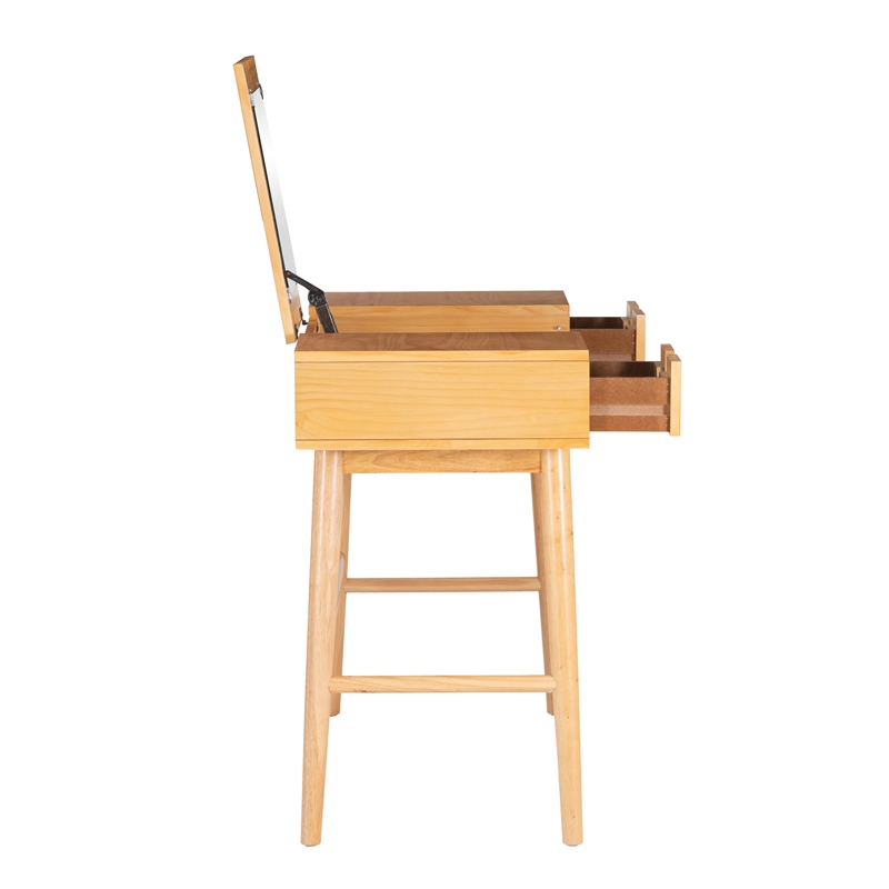 Cecilia Make Up Vanity with Flip Up Mirror and Drawers in Natural Wood