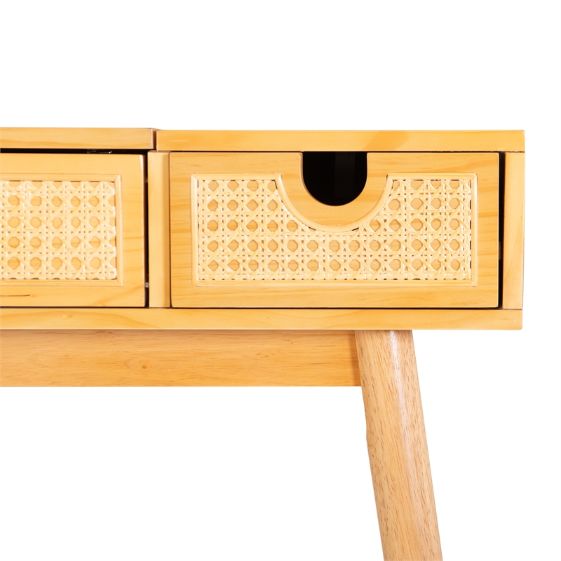 Cecilia Make Up Vanity with Flip Up Mirror and Drawers in Natural Wood