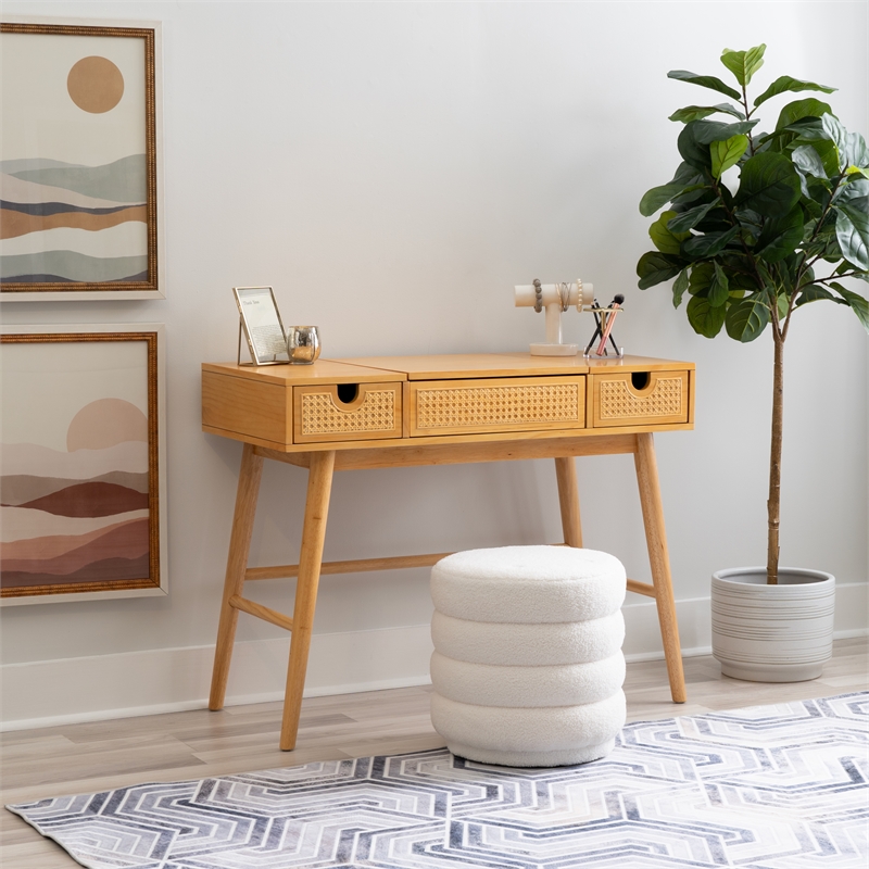 Cecilia Make Up Vanity with Flip Up Mirror and Drawers in Natural Wood