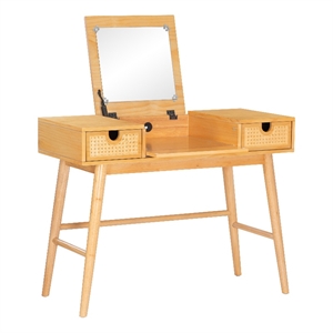 Cecilia Make Up Vanity with Flip Up Mirror and Drawers in Natural Wood