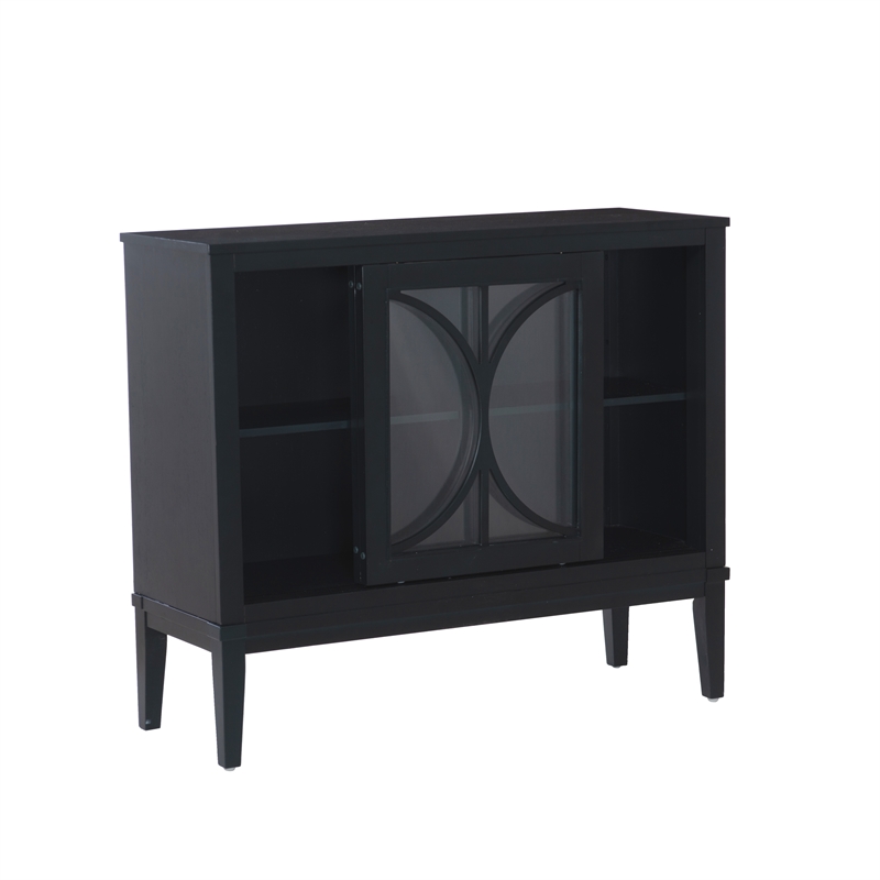 Monroe Accent Cabinet with Glass Sliding Doors in Midnight Blue Wood