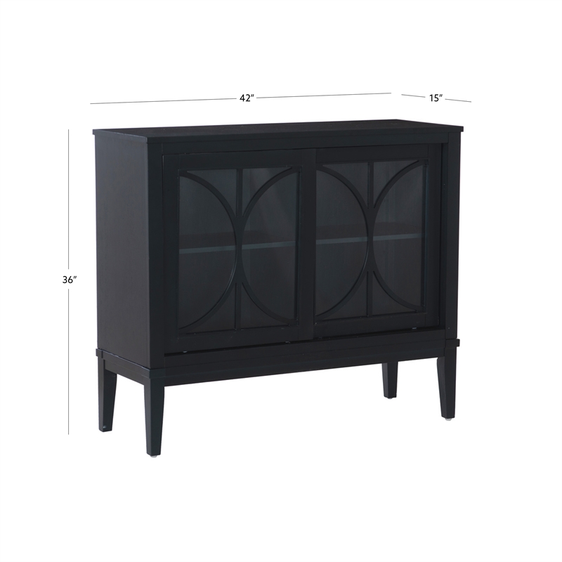Monroe Accent Cabinet with Glass Sliding Doors in Midnight Blue Wood