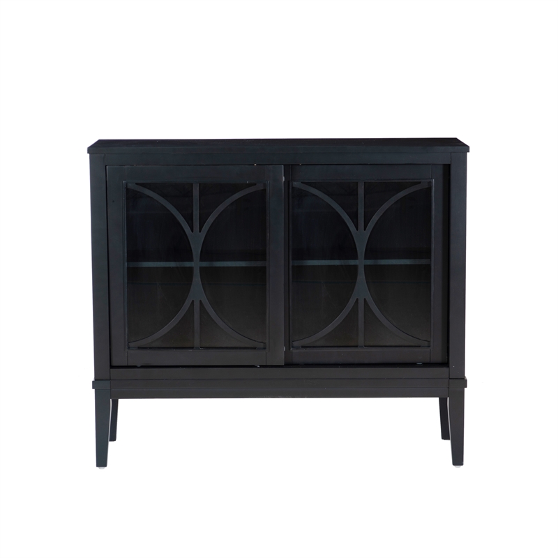 Monroe Accent Cabinet with Glass Sliding Doors in Midnight Blue Wood