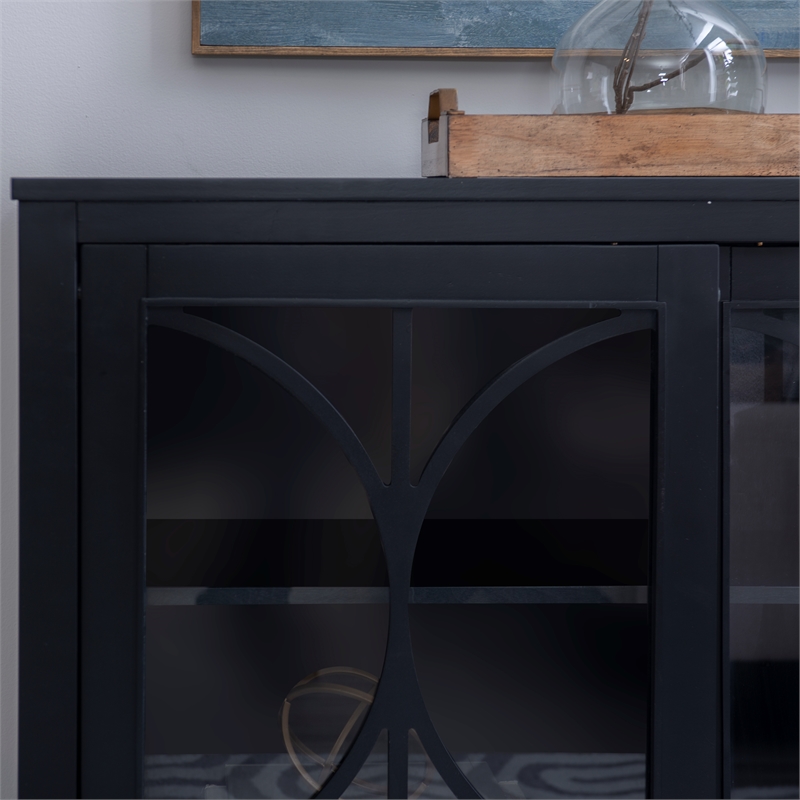 Monroe Accent Cabinet with Glass Sliding Doors in Midnight Blue Wood