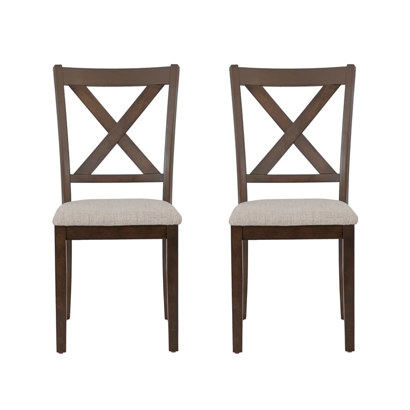 Warren X-Back Side Chairs with Padded Seats in Brown Wood - Set of 2
