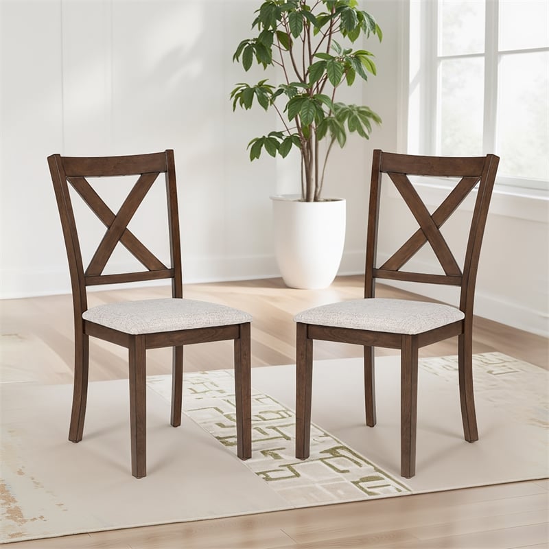 Warren X-Back Side Chairs with Padded Seats in Brown Wood - Set of 2