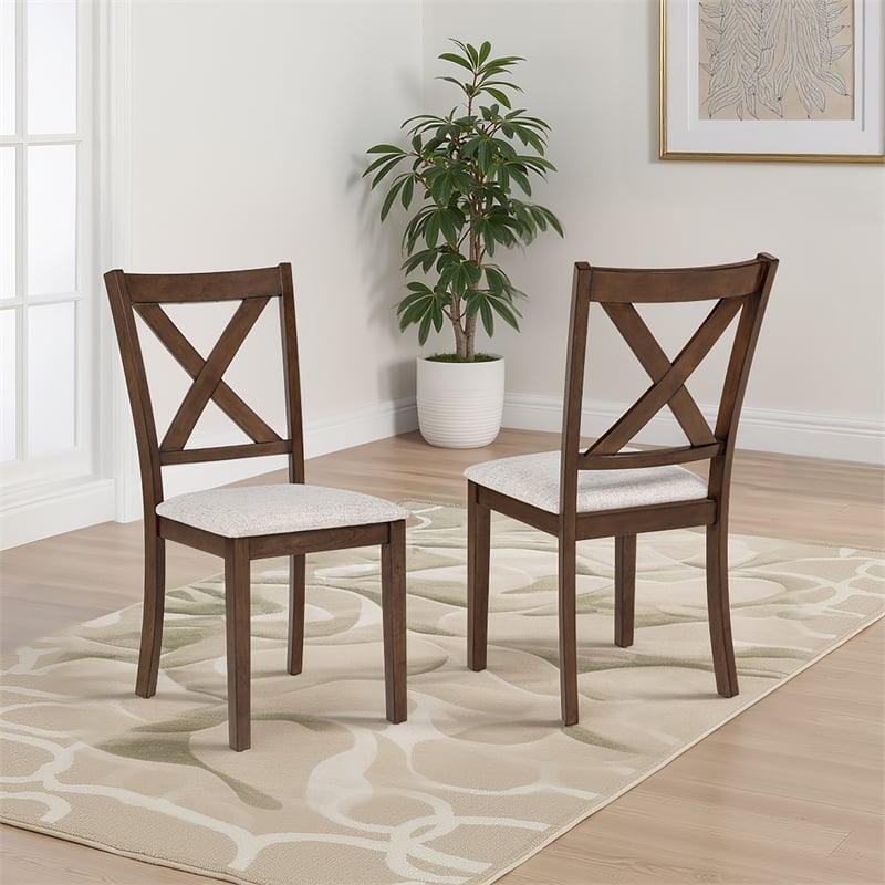 Warren X-Back Side Chairs with Padded Seats in Brown Wood - Set of 2
