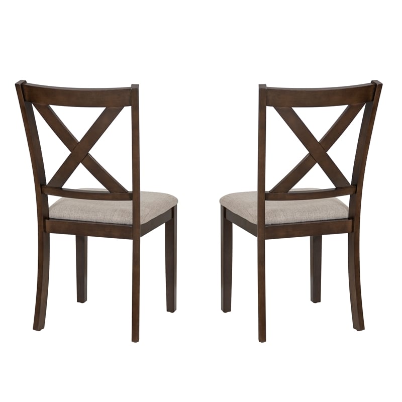 Warren X-Back Side Chairs with Padded Seats in Brown Wood - Set of 2