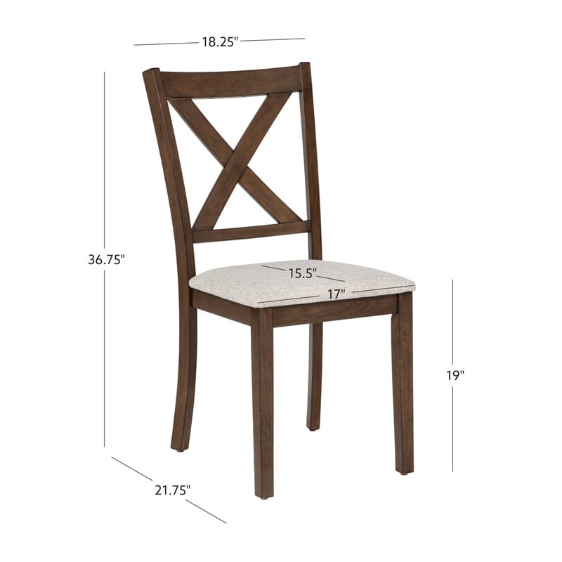 Warren X-Back Side Chairs with Padded Seats in Brown Wood - Set of 2