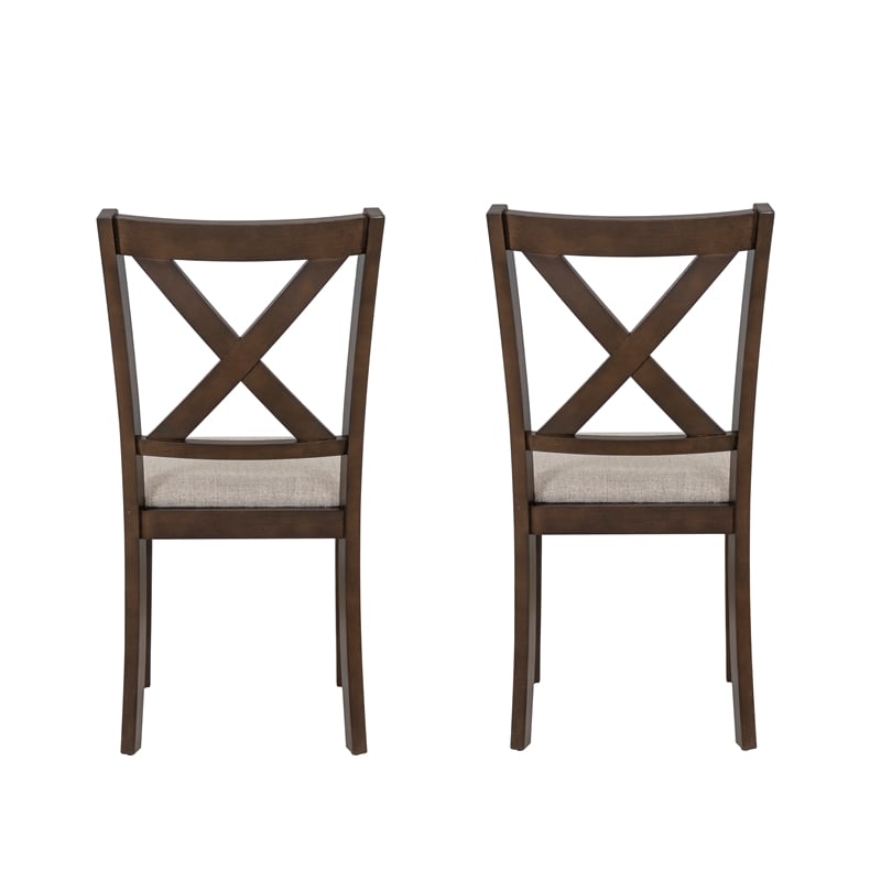 Warren X-Back Side Chairs with Padded Seats in Brown Wood - Set of 2
