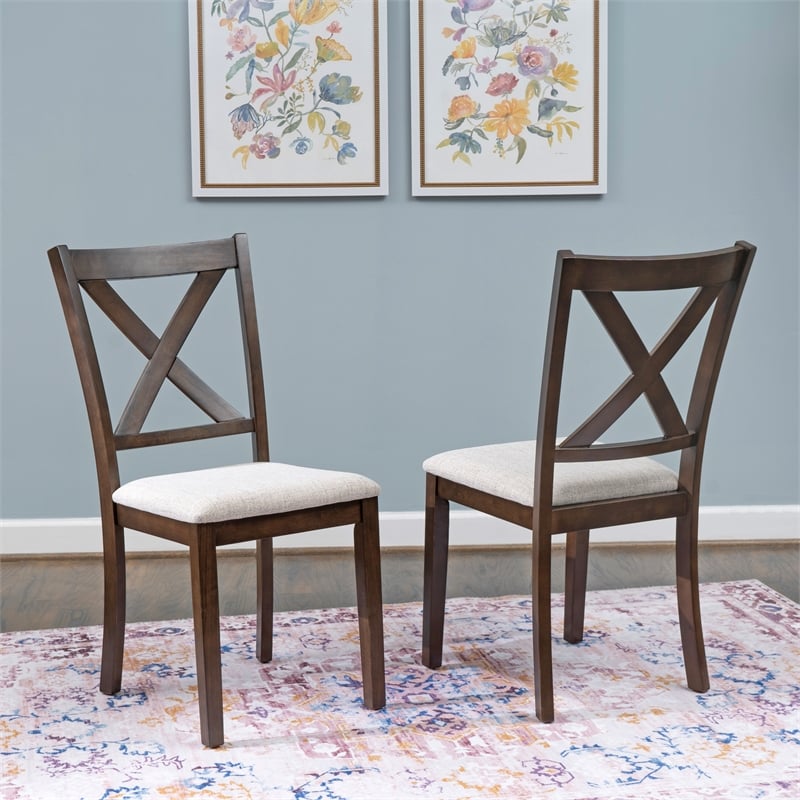 Warren X-Back Side Chairs with Padded Seats in Brown Wood - Set of 2