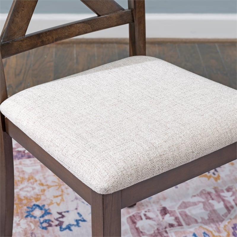 Warren X-Back Side Chairs with Padded Seats in Brown Wood - Set of 2