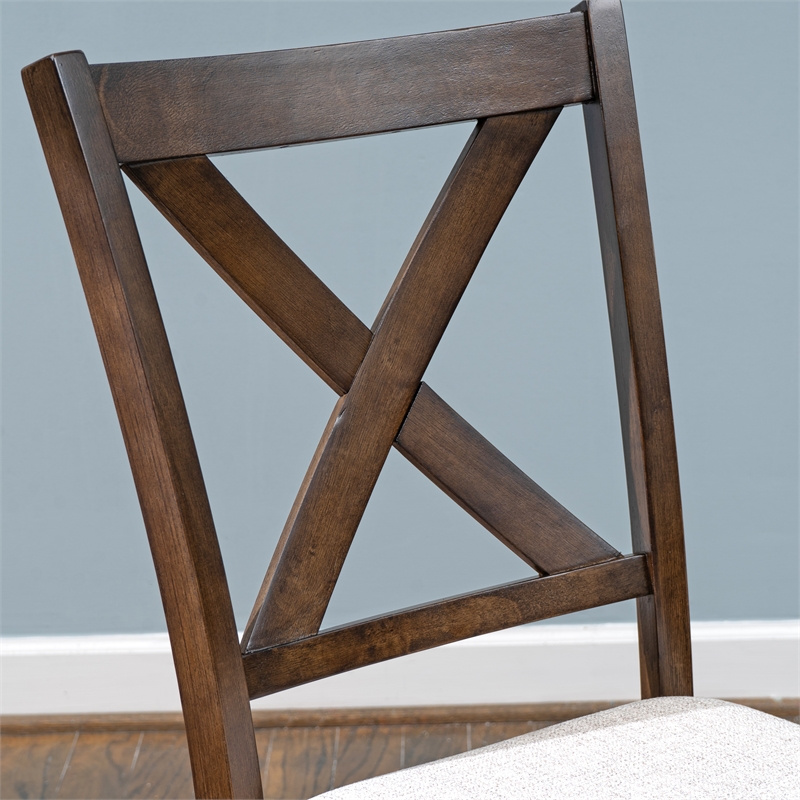 Warren X-Back Side Chairs with Padded Seats in Brown Wood - Set of 2
