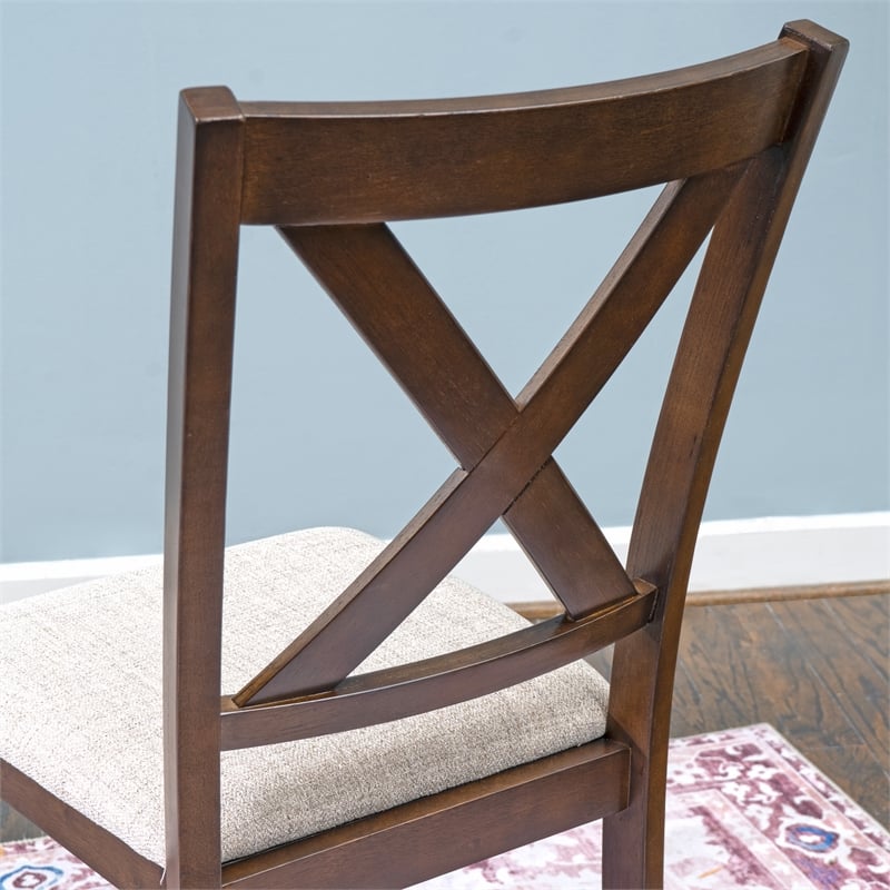 Warren X-Back Side Chairs with Padded Seats in Brown Wood - Set of 2