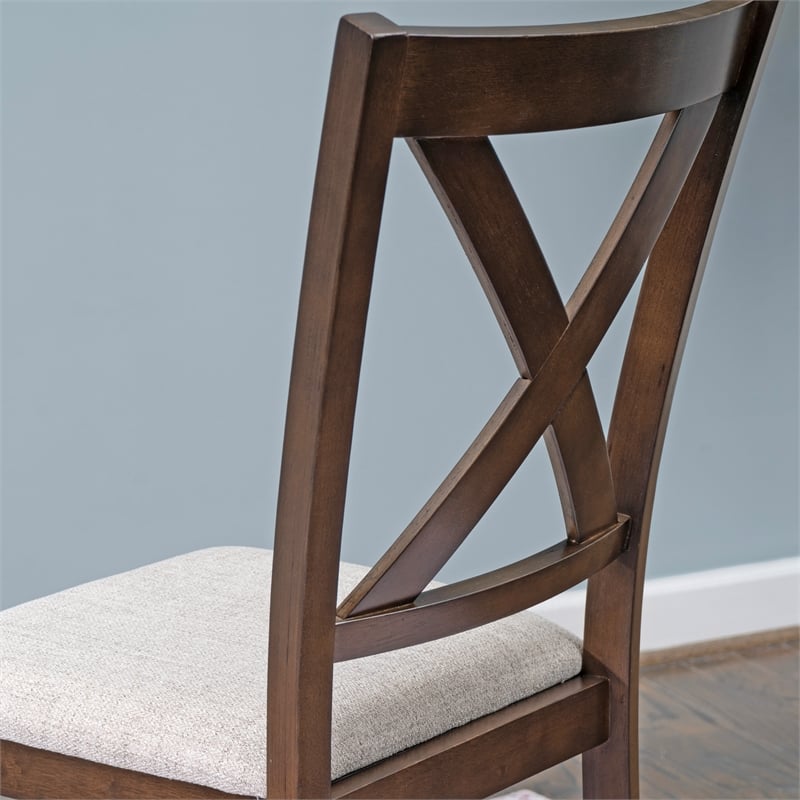 Warren X-Back Side Chairs with Padded Seats in Brown Wood - Set of 2