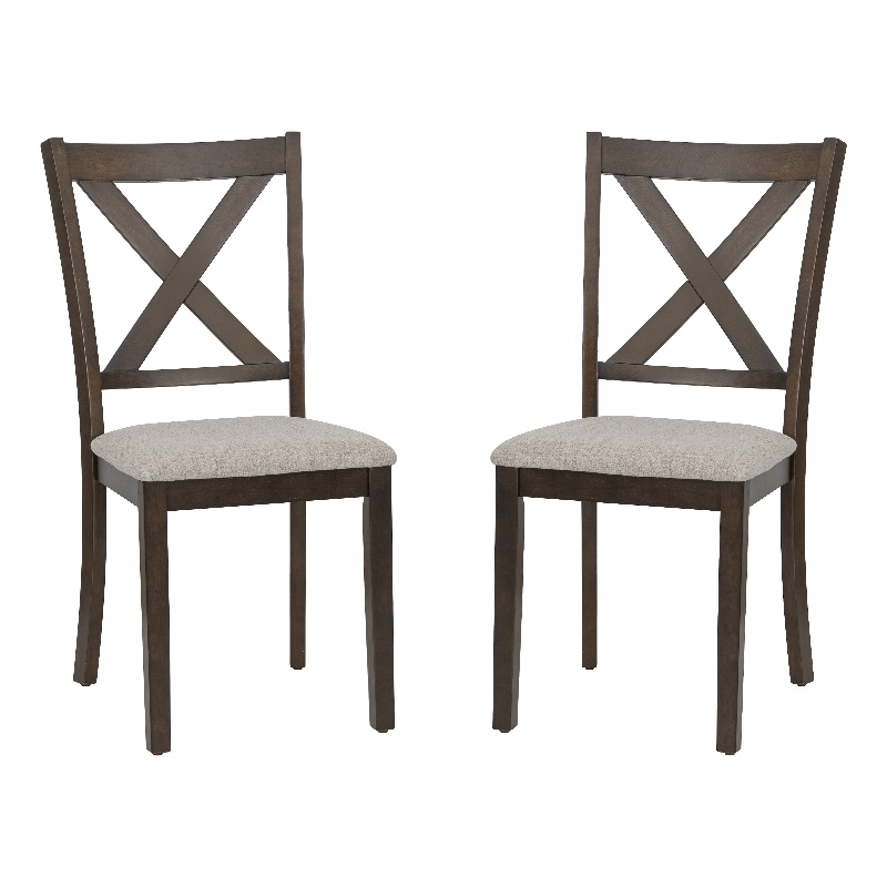 Warren X-Back Side Chairs with Padded Seats in Brown Wood - Set of 2