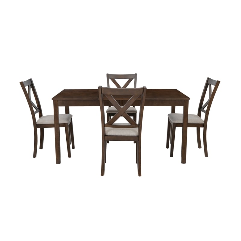Warren 5 Piece Dining Set with 4 Upholstered Chairs in Warm Brown Wood