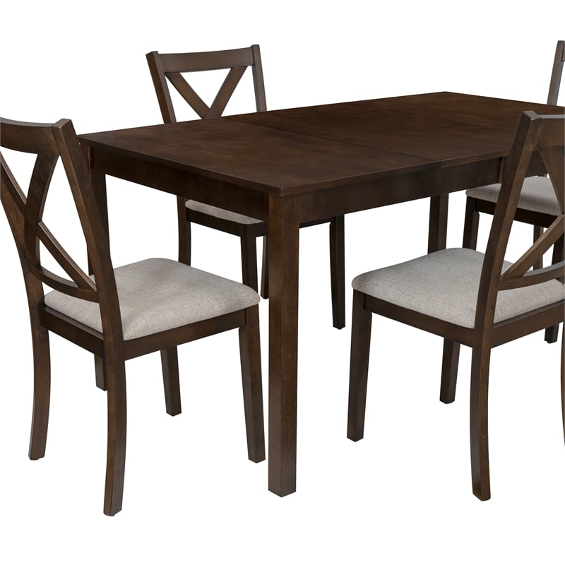 Warren 5 Piece Dining Set with 4 Upholstered Chairs in Warm Brown Wood