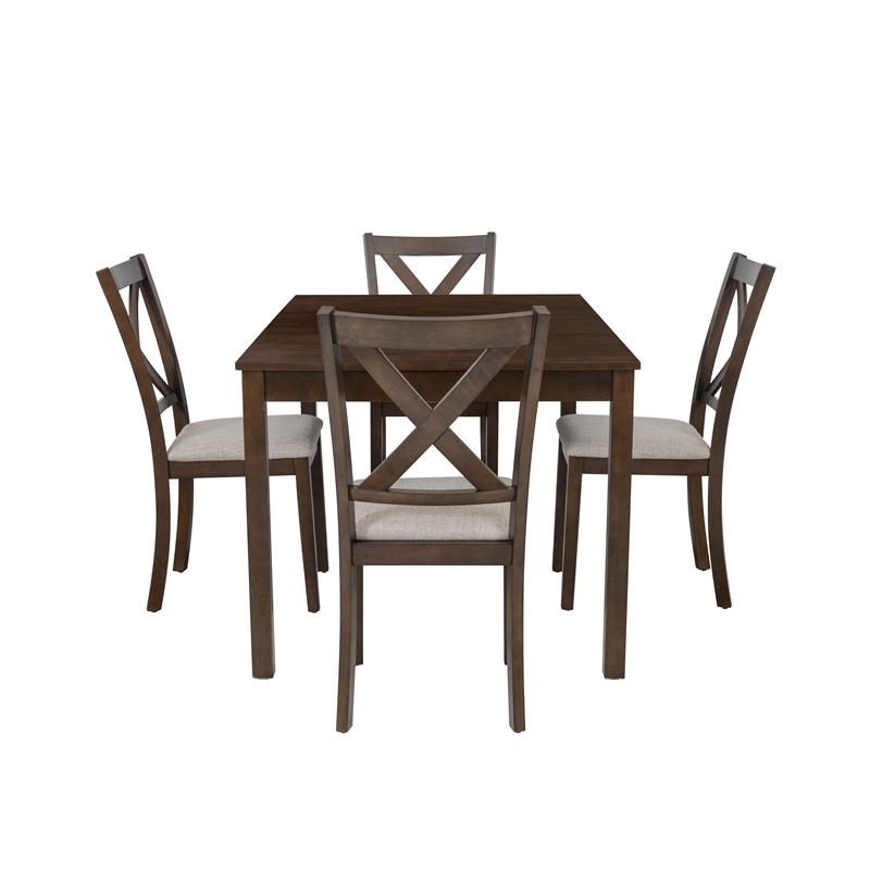 Warren 5 Piece Dining Set with 4 Upholstered Chairs in Warm Brown Wood