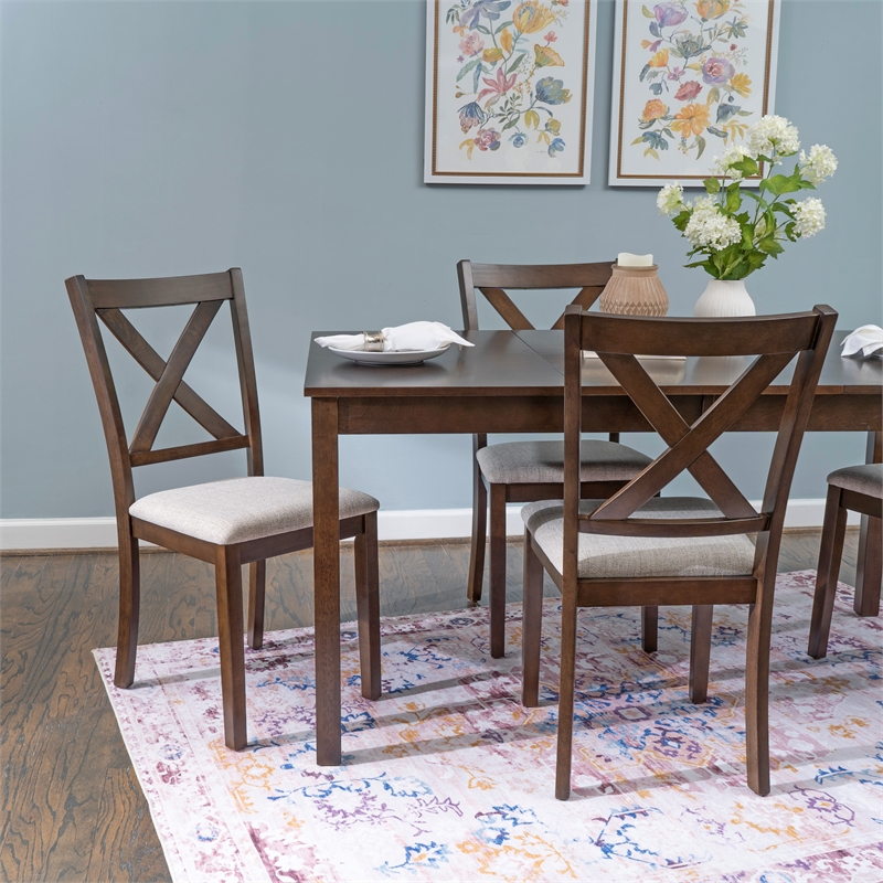 Warren 5 Piece Dining Set with 4 Upholstered Chairs in Warm Brown Wood