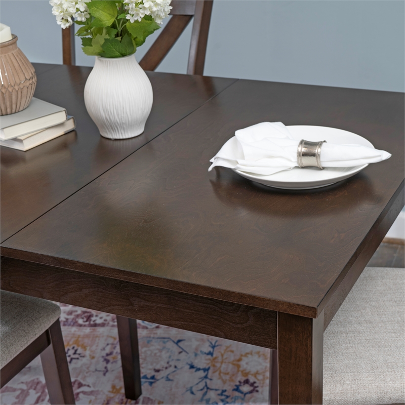 Warren 5 Piece Dining Set with 4 Upholstered Chairs in Warm Brown Wood