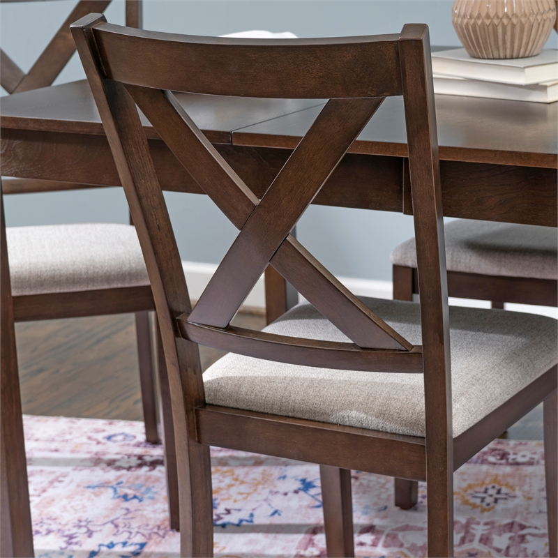 Warren 5 Piece Dining Set with 4 Upholstered Chairs in Warm Brown Wood