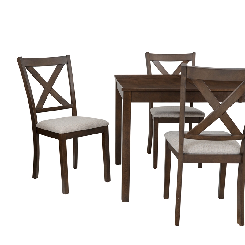 Warren 5 Piece Dining Set with 4 Upholstered Chairs in Warm Brown Wood
