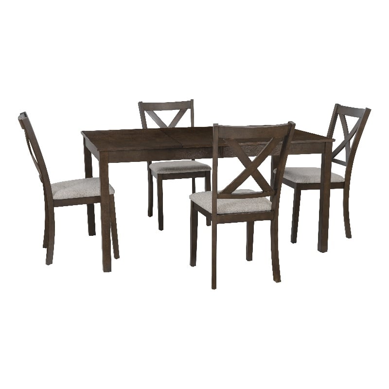 Warren 5 Piece Dining Set with 4 Upholstered Chairs in Warm Brown Wood