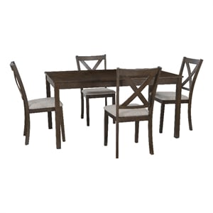 Warren 5 Piece Dining Set with 4 Upholstered Chairs in Warm Brown Wood