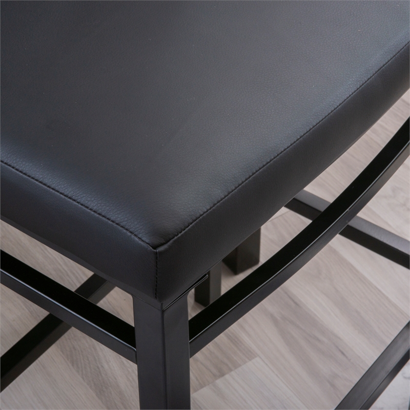 Betty 3 Piece Faux Marble Pub Set with 2 Padded Stools in Black Steel