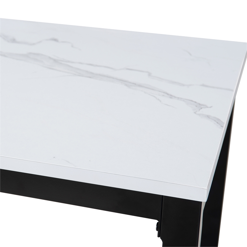 Betty 3 Piece Faux Marble Pub Set with 2 Padded Stools in Black Steel