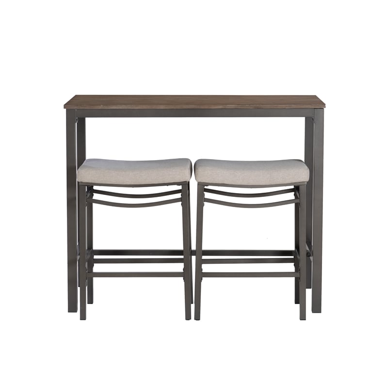 Betty 3 Piece Pub Set with 2 Upholstered Backless Stools in Pewter Steel