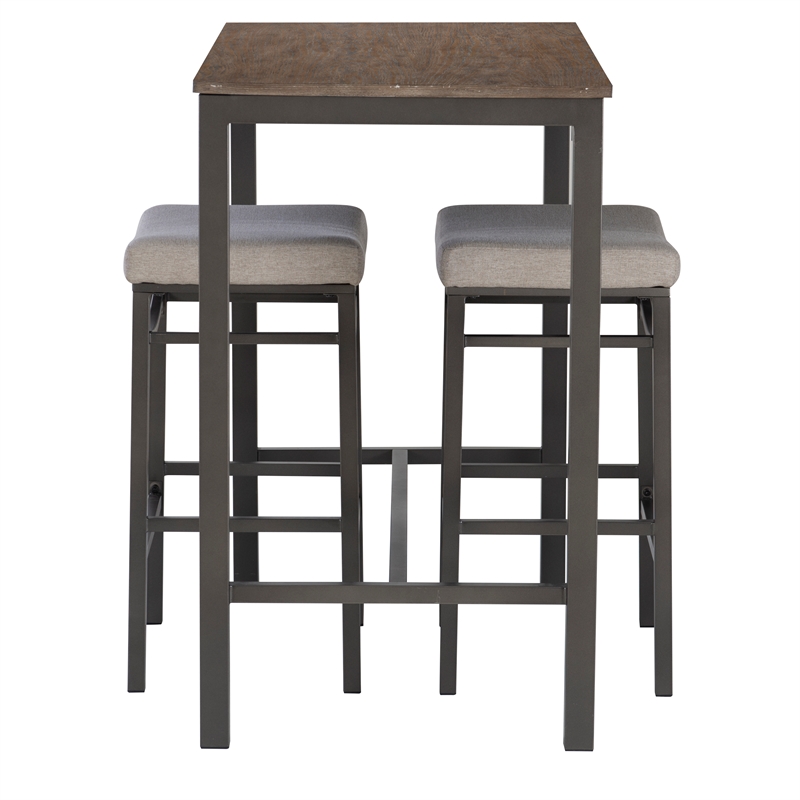 Betty 3 Piece Pub Set with 2 Upholstered Backless Stools in Pewter Steel