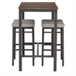 Betty 3 Piece Pub Set with 2 Upholstered Backless Stools in Pewter Steel