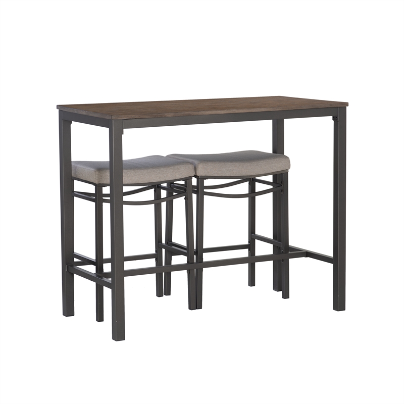 Betty 3 Piece Pub Set with 2 Upholstered Backless Stools in Pewter Steel