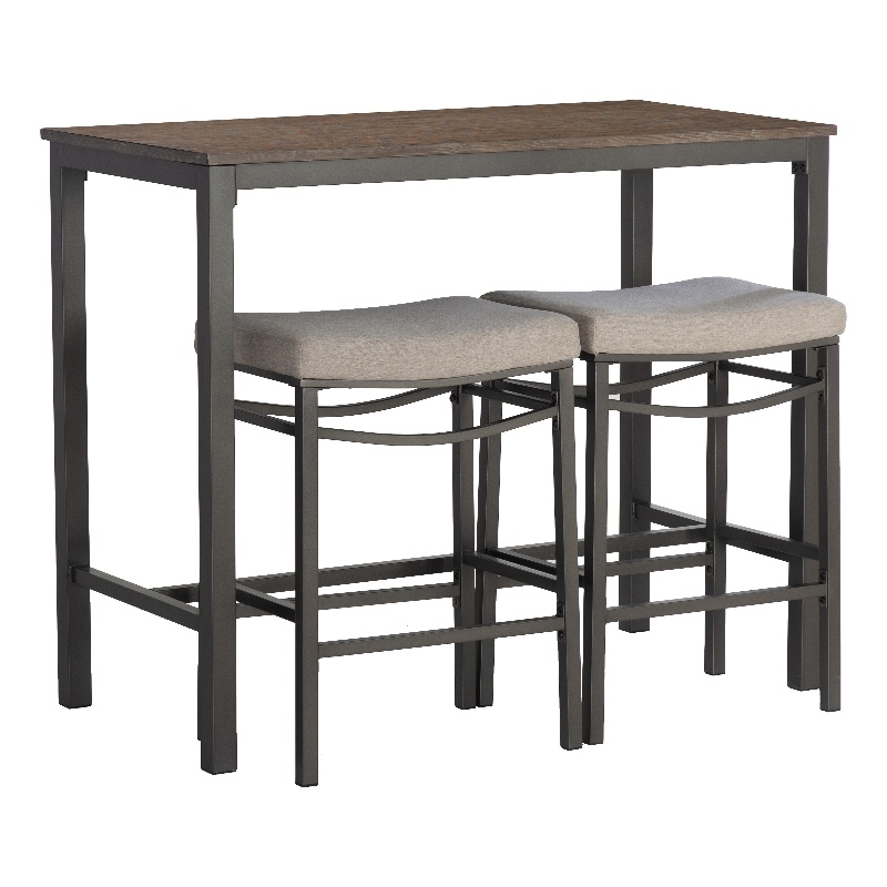 Betty 3 Piece Pub Set with 2 Upholstered Backless Stools in Pewter Steel