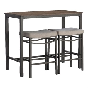 Betty 3 Piece Pub Set with 2 Upholstered Backless Stools in Pewter Steel