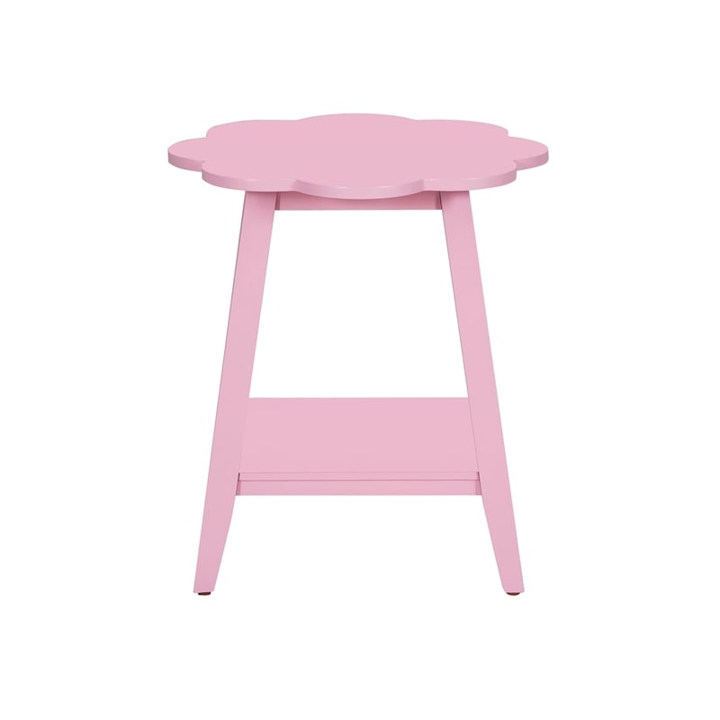 Natalia Flower Scalloped Edge Side Table with Lower Shelf in Pink Wood