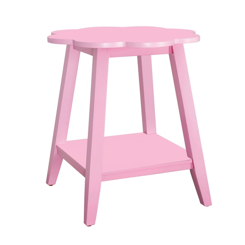 Natalia Flower Scalloped Edge Side Table with Lower Shelf in Pink Wood