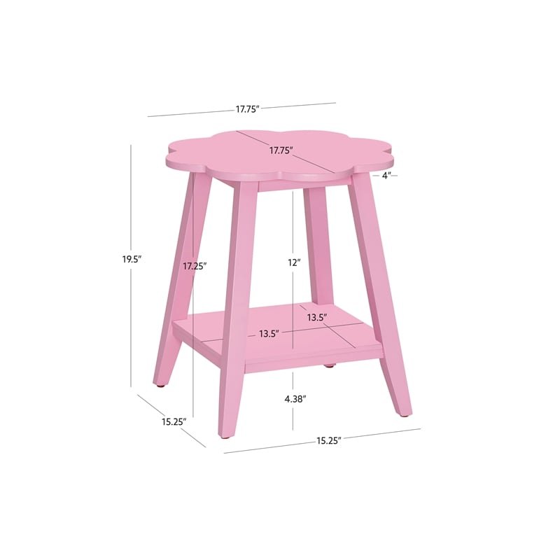 Natalia Flower Scalloped Edge Side Table with Lower Shelf in Pink Wood